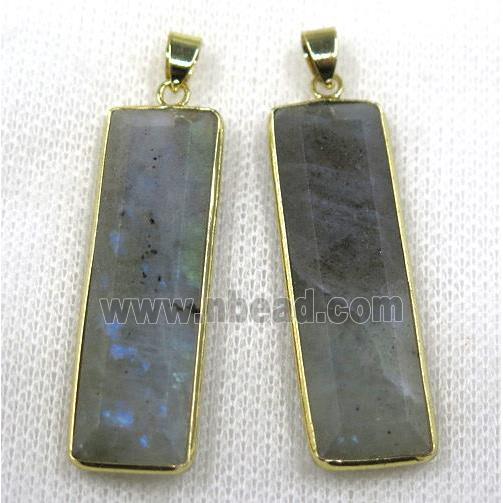 labradorite rectangle pendant, faceted, gold plated