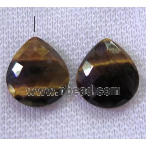 tiger eye stone bead with half-hole, yellow, faceted teardrop