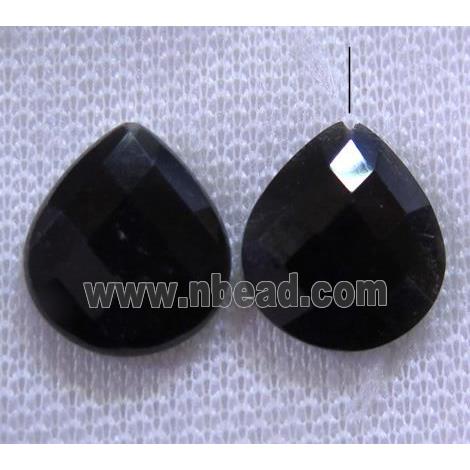 black agate onyx with half-hole, faceted teardrop