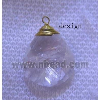 clear quartz bead with half-hole, faceted teardrop