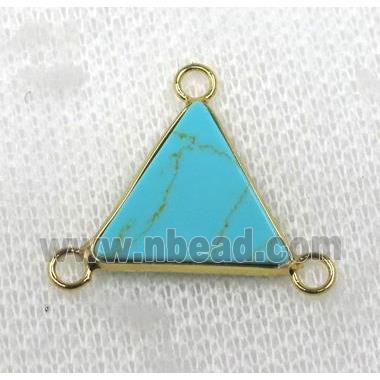turquoise triangle connector with 3loops, gold plated