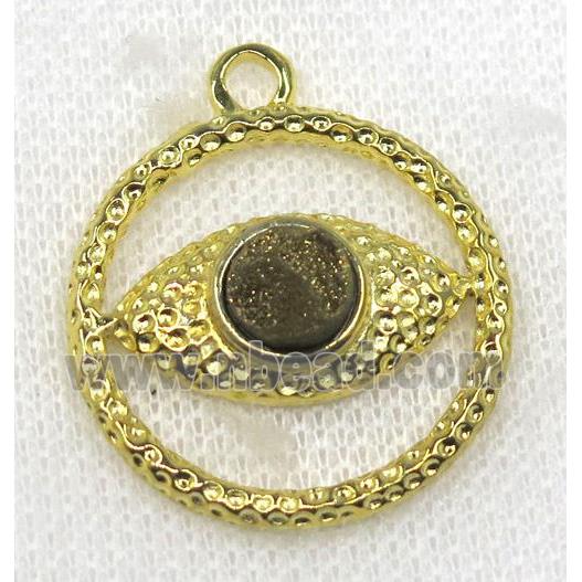 golden druzy agate pendant, eye, alloy, gold plated