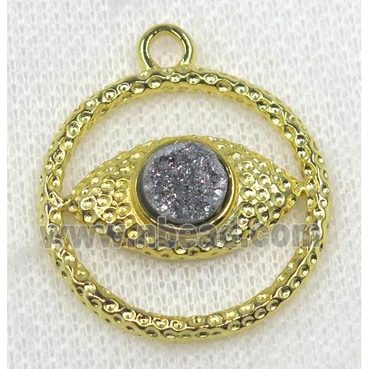 silver druzy agate pendant, eye, alloy, gold plated