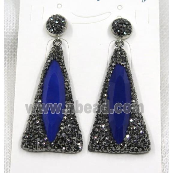 blue crystal glass earring paved black rhinestone