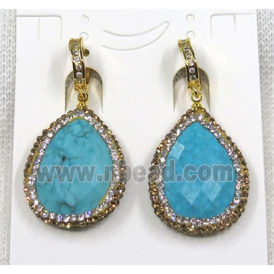 blue turquoise earring paved rhinestone