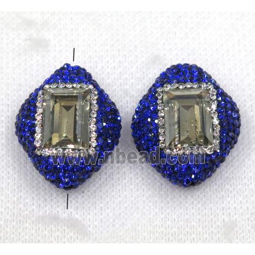 yellow crystal glass bead paved blue rhinestone, rhombic