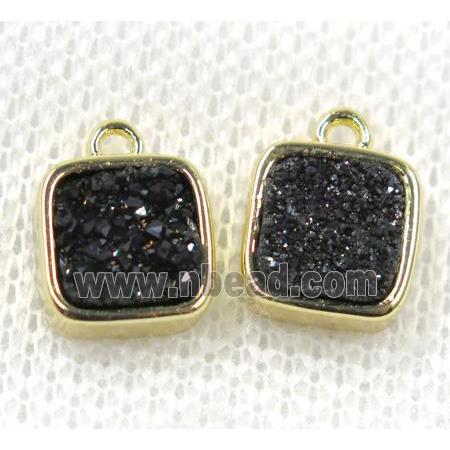 black druzy quartz pendant, square, gold plated