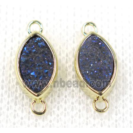blue druzy quartz Marquise connector, horse eye, gold plated