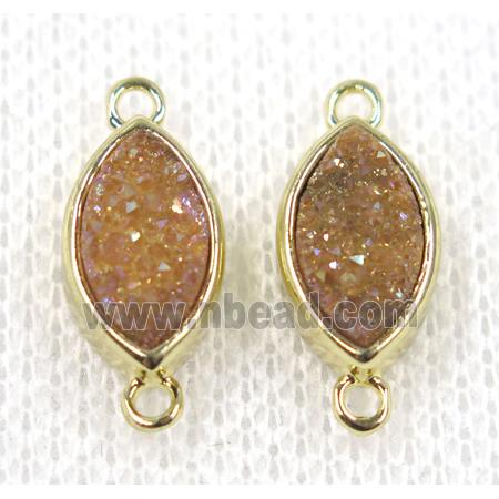 gold champagne druzy Marquise quartz connector, horse eye, gold plated