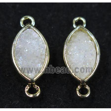 druzy quartz Marquise connector, white ab color, horse eye, gold plated