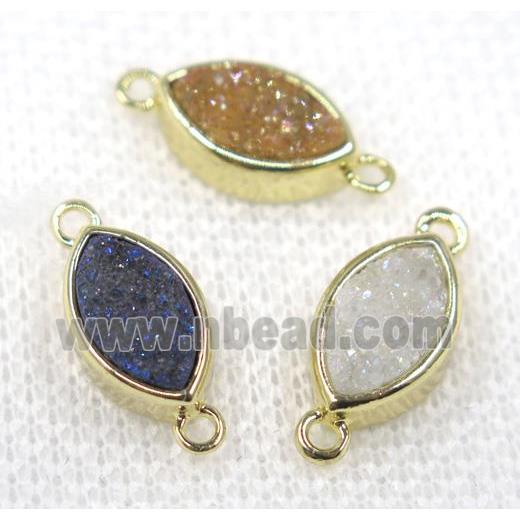 druzy quartz Marquise connector, mix color, horse eye, gold plated