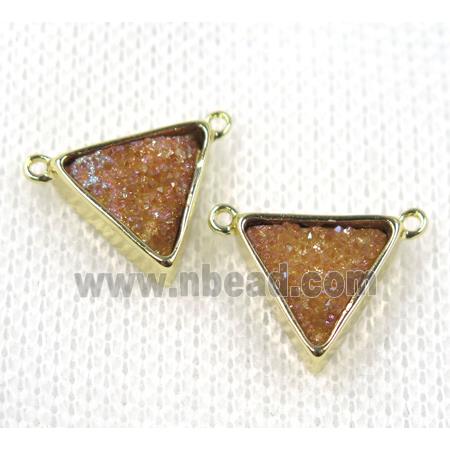 gold champagne druzy quartz triangle pendant with 2loops, gold plated