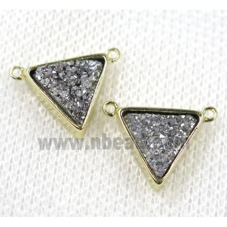 silver druzy quartz triangle pendant with 2loops, gold plated