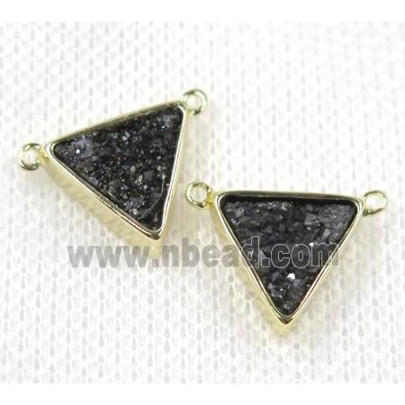 black druzy quartz triangle pendant with 2loops, gold plated