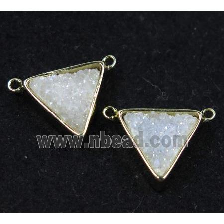 druzy quartz triangle pendant with 2loops, white ab color, gold plated