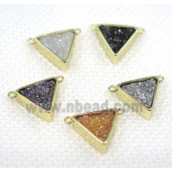 druzy quartz triangle pendant with 2loops, gold plated, mix color