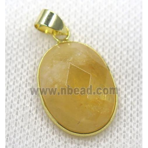 citrine pendant, yellow, faceted oval, gold plated