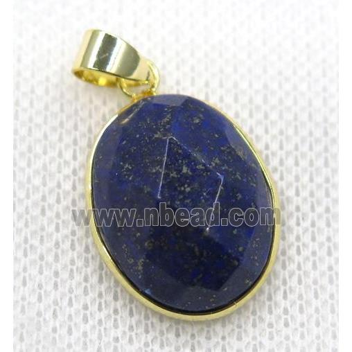 Lapis Lazuli pendant, blue, faceted oval, gold plated
