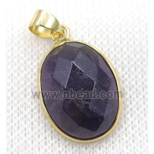 Amethyst pendant, purple, faceted oval, gold plated