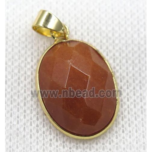 orange sunstone pendant, faceted oval, gold plated