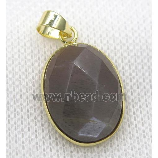 gray moonstone pendant, faceted oval, gold plated