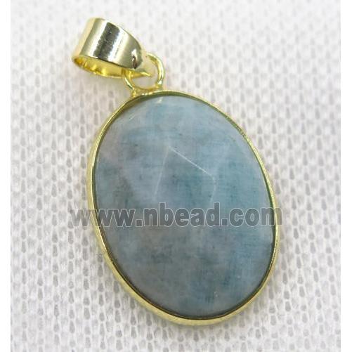 green Amazonite pendant, faceted oval, gold plated