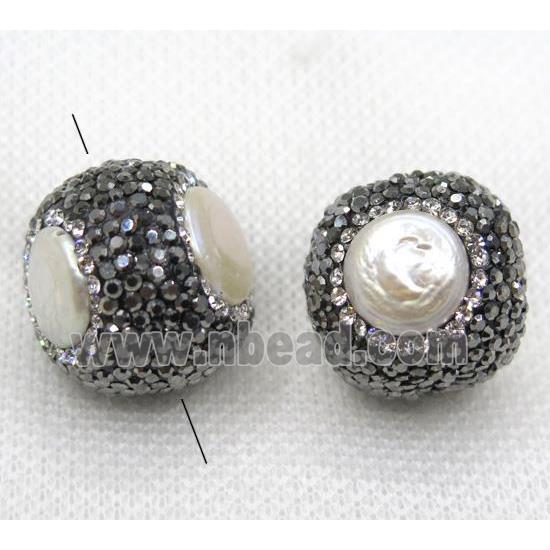 pearl beads paved rhinestone, round