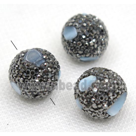 Aquamarine beads paved black rhinestone, round