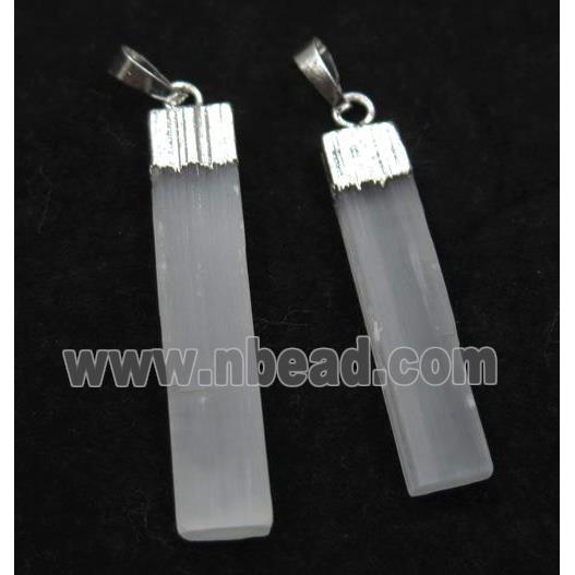 White Selenite Pendant Stick Silver Plated