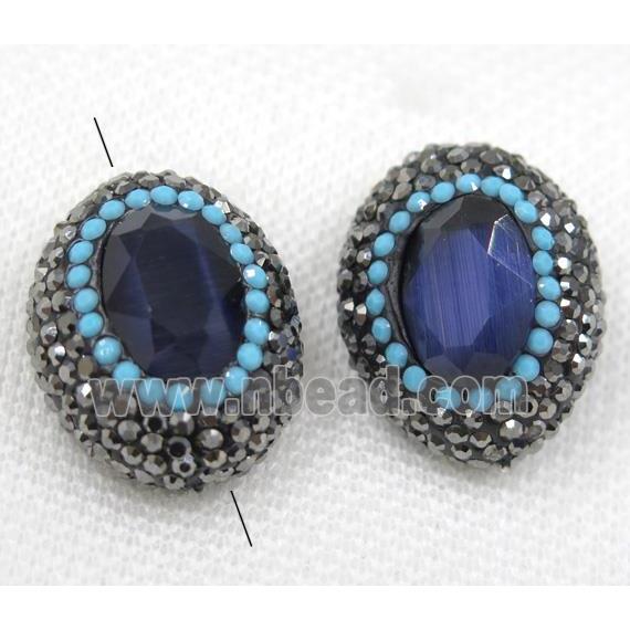 navy blue crystal glass beads paved black rhinestone, oval