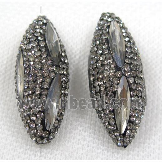 crystal glass bead paved rhinestone, oval, gray