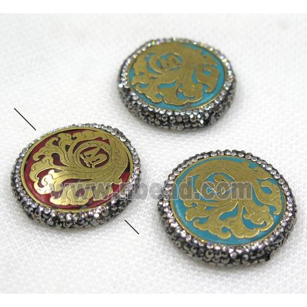 Nepal style turquoise bead paved rhinestone, mix color, flat round