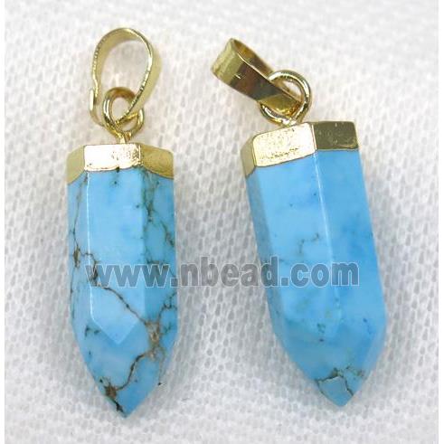 blue Turquoise bullet pendant, gold plated