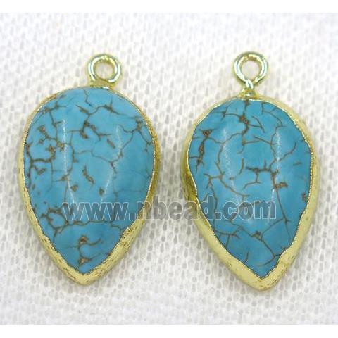 blue turquoise pendant, teardrop, gold plated