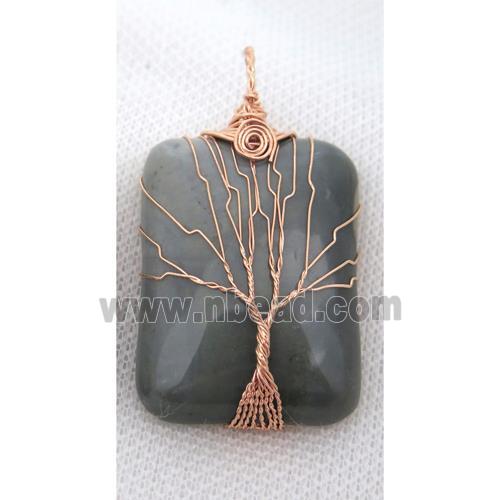Indian Agate Rectangle Pendant Tree Of Life Wire Wrapped Rose Gold