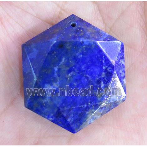 faceted lapis lazuli hexagon pendant, blue