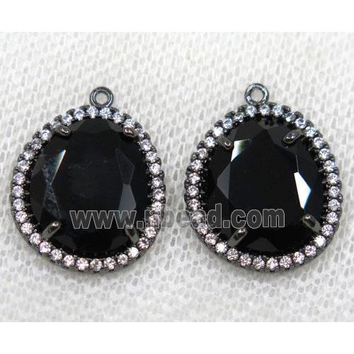black crystal glass pendant paved rhinestone, faceted teardrop, black plated