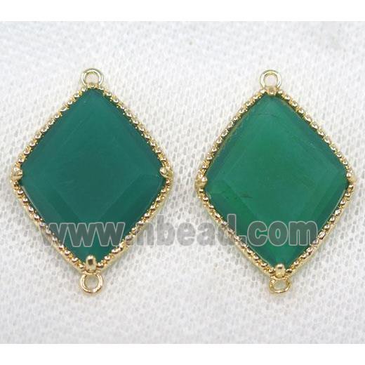 green crystal glass rhombic connector, gold plated