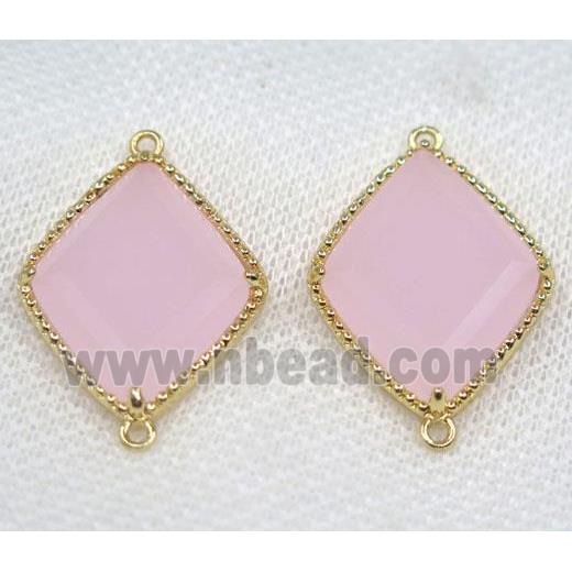 pink crystal glass rhombic connector, gold plated