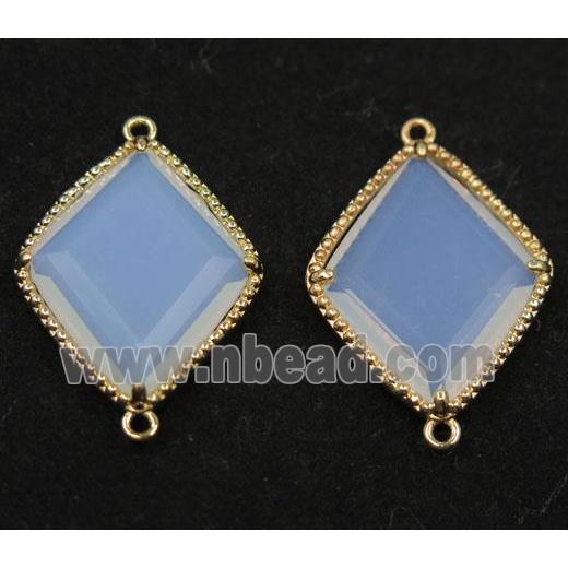 white opalite glass rhombic connector, gold plated