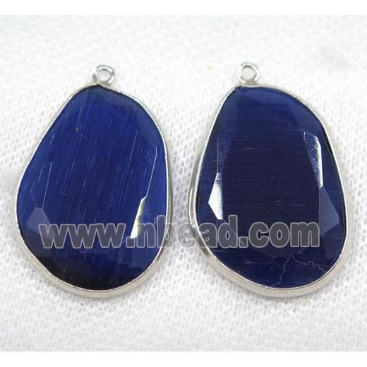 dark blue crystal glass pendant, faceted teardrop, platinum plated