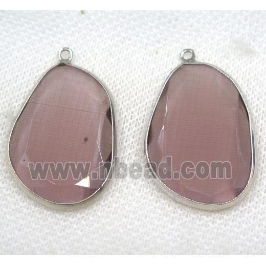 lt.purple crystal glass pendant, faceted teardrop, platinum plated