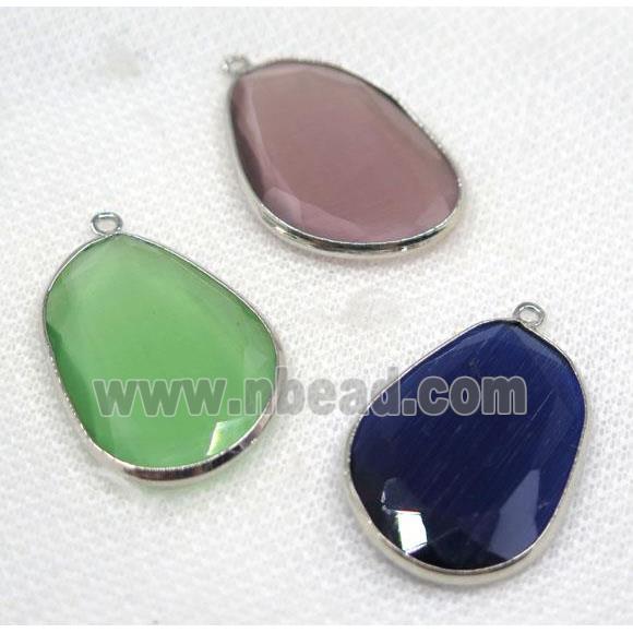 crystal glass pendant, faceted teardrop, mix color, platinum plated