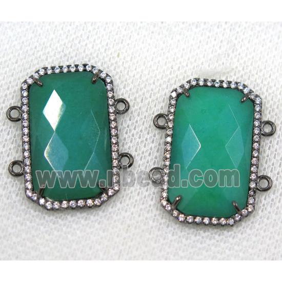 green crystal glass connector paved rhinestone, faceted rectangle, black plated