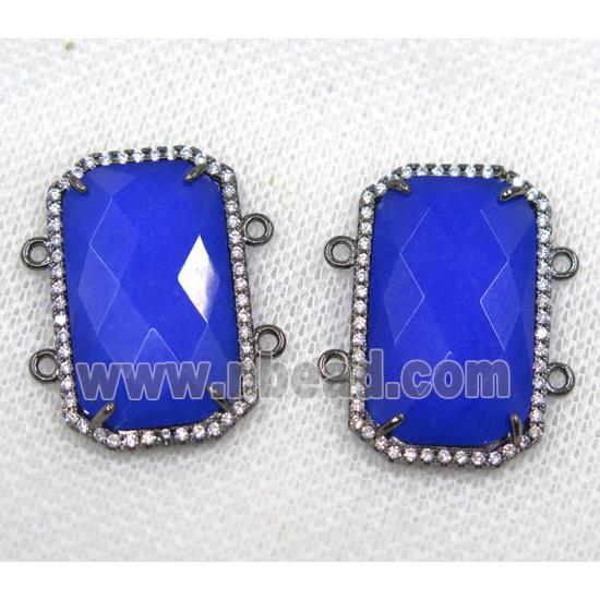 royal blue crystal glass connector paved rhinestone, faceted rectangle, black plated