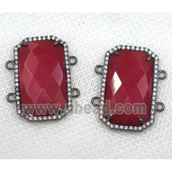 ruby crystal glass connector paved rhinestone, faceted rectangle, black plated