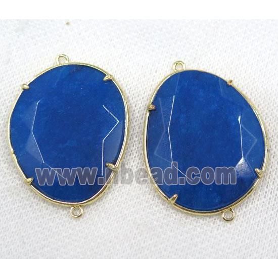 blue crystal glass connector, faceted teardrop, gold plated