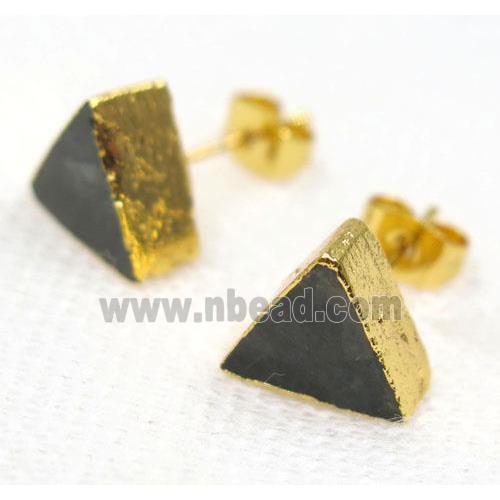 Labradorite earring stud, triangle, gold plated