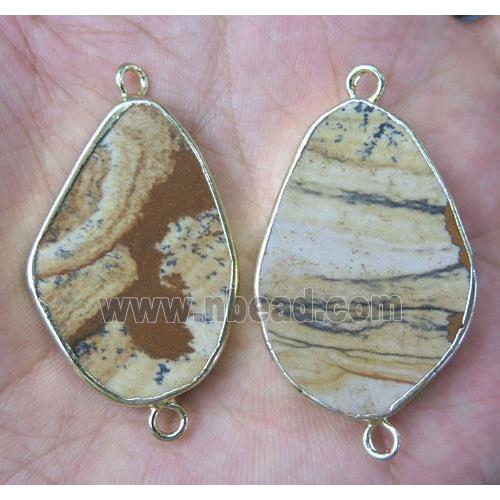 Picture Jasper connector, freeform, gold plated