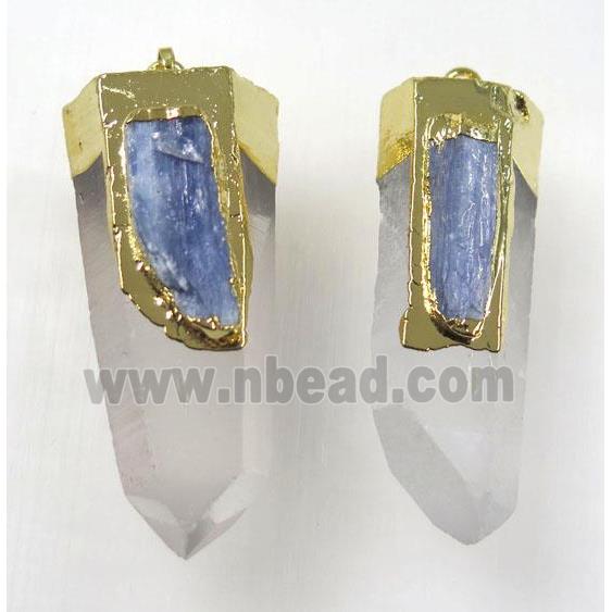 clear quartz pendant paved kyanite, gold plated